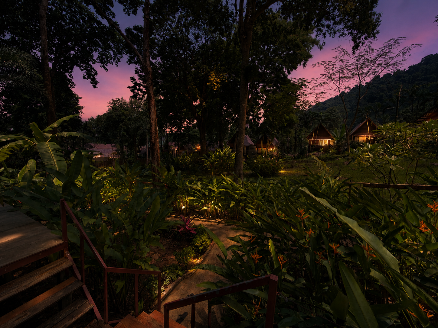 Warm evening atmosphere and tropical lighting at Vanara Resort